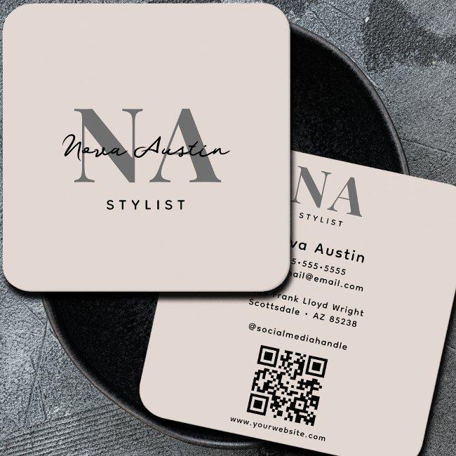 Monogram Luxe Trendy Aesthetic Blush Pink QR Code Square