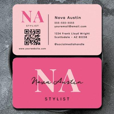 Monogram Luxe Trendy Aesthetic Cute Pink QR Code