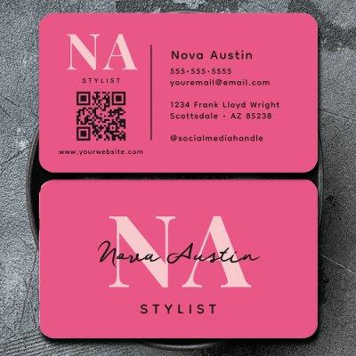 Monogram Luxe Trendy Aesthetic Hot Pink QR Code