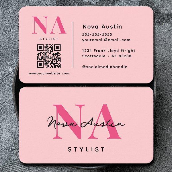 Monogram Luxe Trendy Aesthetic Hot Pink QR Code