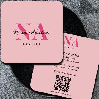 Monogram Luxe Trendy Aesthetic Hot Pink QR Code Square