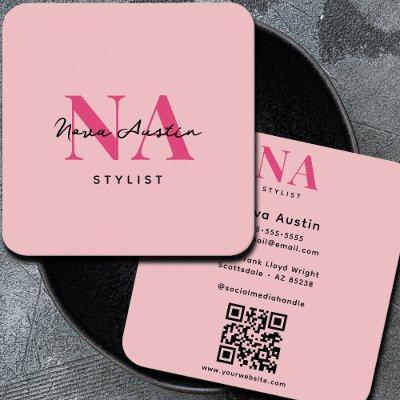 Monogram Luxe Trendy Aesthetic Hot Pink QR Code Square