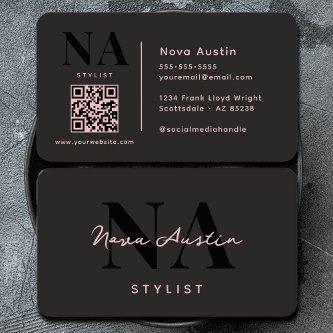 Monogram Luxe Trendy Aesthetic Pink Black QR Code