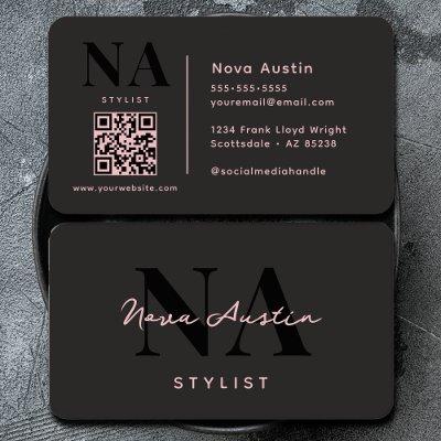 Monogram Luxe Trendy Aesthetic Pink Black QR Code