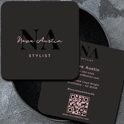 Monogram Luxe Trendy Aesthetic Pink Black QR Code Square
