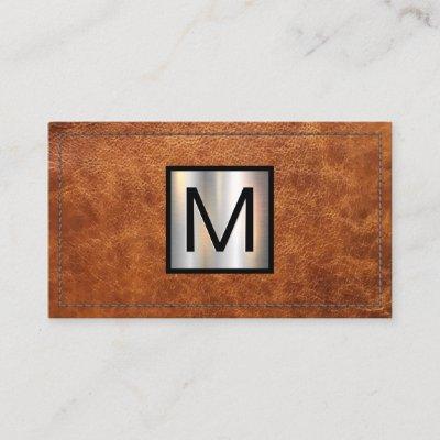 Monogram Metallic Banner | Stitched Brown Leather