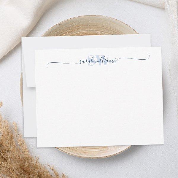 Monogram Modern Elegant Chic Script Name Note Card