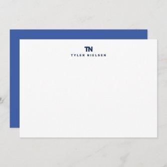 Monogram Modern Navy Blue Typography Note Card