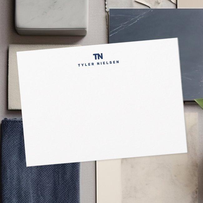 Monogram Modern Navy Blue Typography Note Card