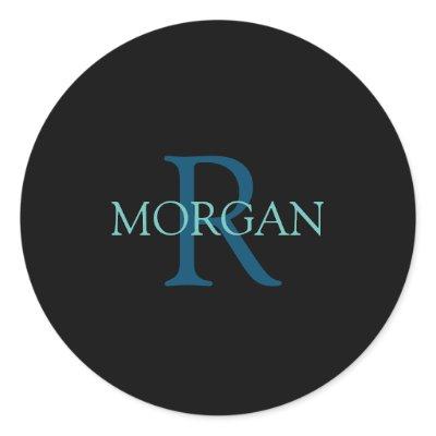 Monogram & Name, Blue & Teal Classic Round Sticker