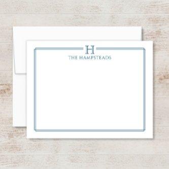 Monogram Navy Blue Elegant Family Stationery Note Card