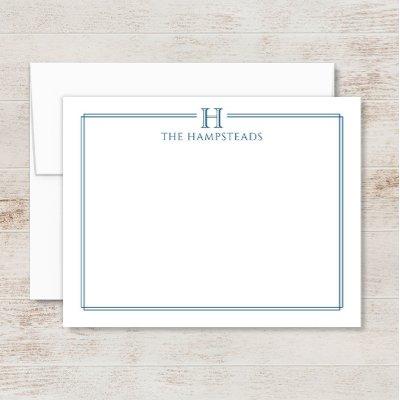 Monogram Navy Blue Elegant Family Stationery Note Card