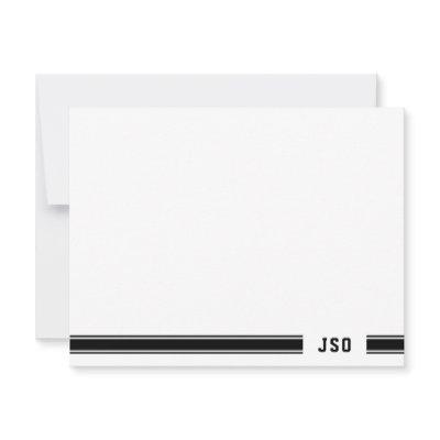 Monogram on Sporty Stripes Black & White Note Card