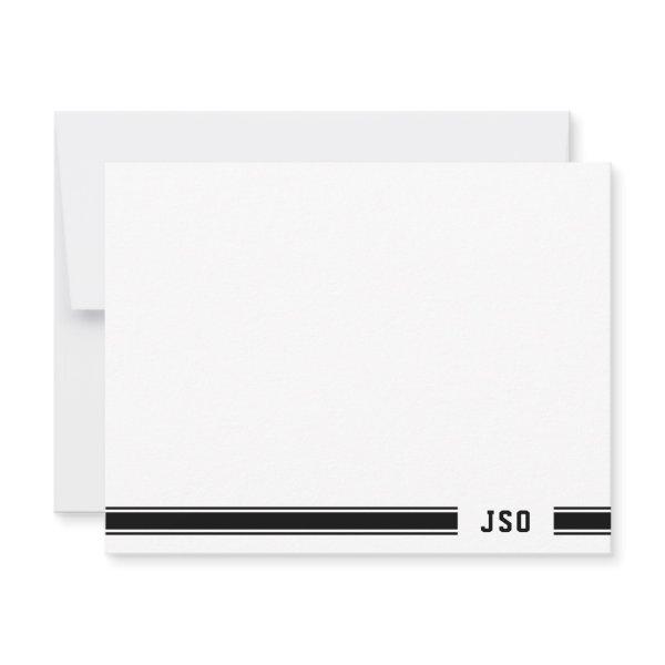 Monogram on Sporty Stripes Black & White Note Card