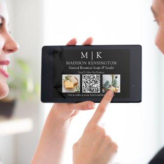 Monogram or Add Logo Business 2 Photo QR Code Card