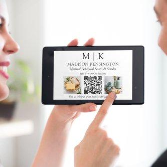 Monogram or Add Logo Business 2 Photos QR Code Card