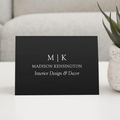 Monogram or Add Logo Business Black Folded Note Card