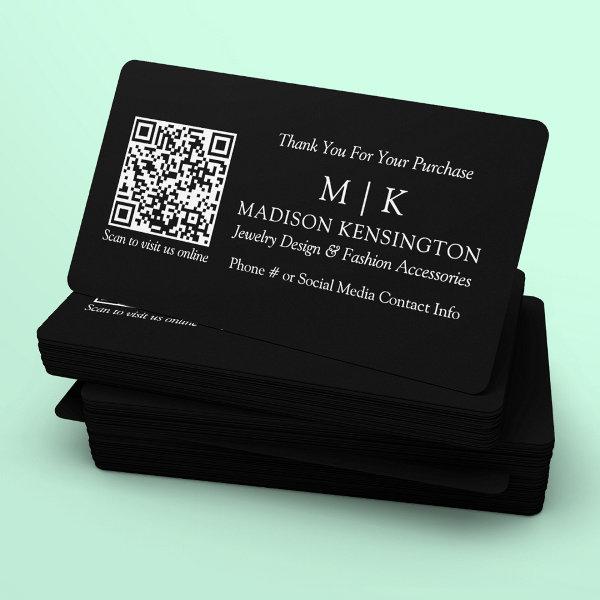 Monogram or Add Logo Business QR Black Insert Card