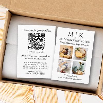 Monogram or Add Logo Business QR Code 4 Photos Enclosure Card