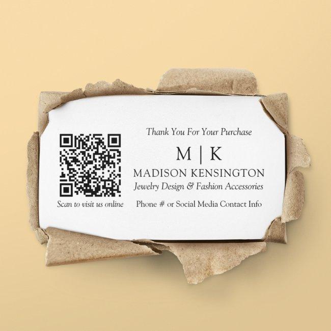 Monogram or Add Logo Business QR Code Insert Card