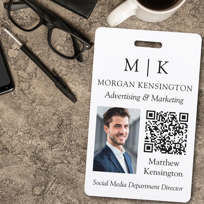 Monogram or Add Logo Business QR Code Photo Badge