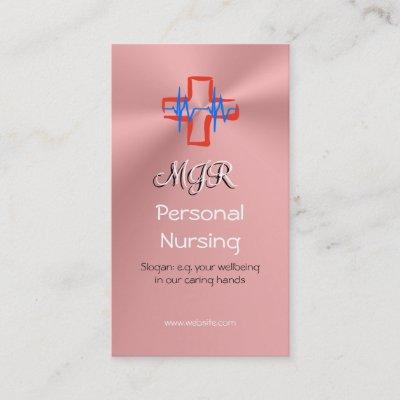 Monogram, Personal Nurse, ecg and red cross, Pink
