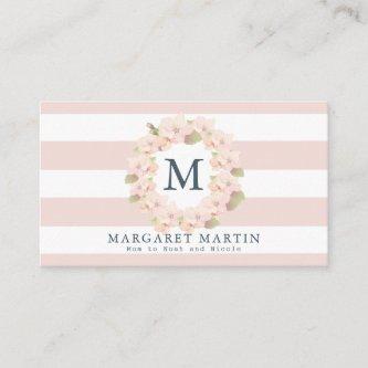 Monogram Pink Cherry Blossom Wreath Mommy Calling Card