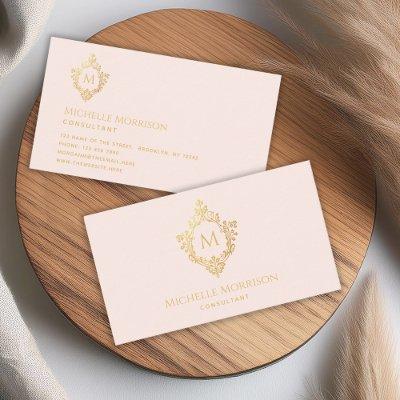 Monogram Pink Faux Gold Vintage Crest Initial