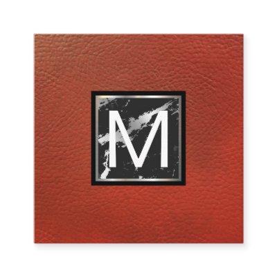 Monogram | Red Leather | Marble Metal Trim Square