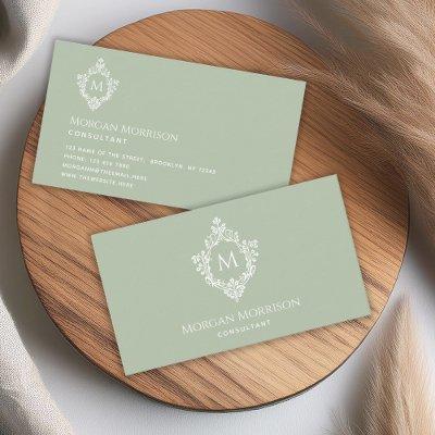 Monogram Sage Green Elegant Vintage Ornate Crest