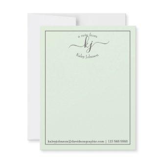 Monogram Script Green From The Desk Of  Note Card