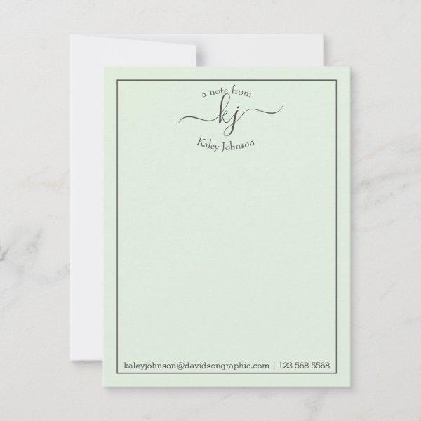 Monogram Script Green From The Desk Of  Note Card