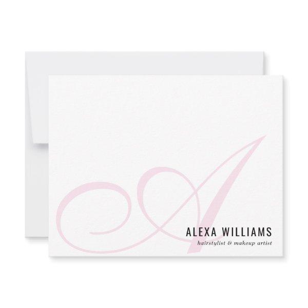 Monogram Script Initial Blush Pink Pastel Business Note Card
