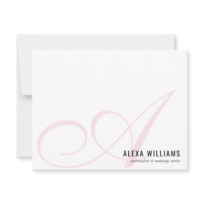 Monogram Script Initial Blush Pink Pastel Business Note Card