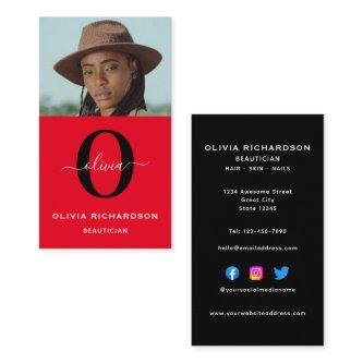 Monogram Script Name Red Black White Job Vertical