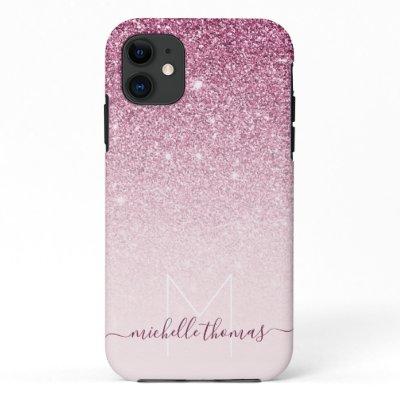Monogram signature script blush pink template iPhone 11 case