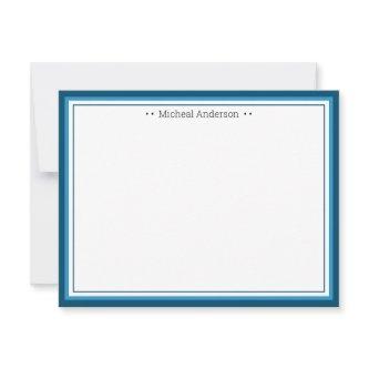 Monogram Simple Blue Border Classic Personalized N Note Card