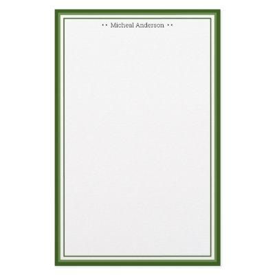 Monogram Simple Green Border Classic Personalized Stationery