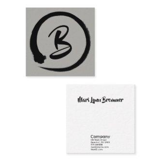 Monogram square businesscards in black enso circle square