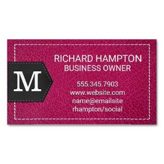 Monogram | Stitched Pink Leather and Patch  Magnet