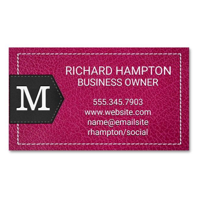 Monogram | Stitched Pink Leather and Patch  Magnet
