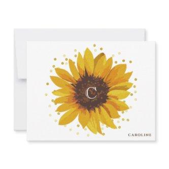 Monogram Sunflower Boho Floral Personalized Note Card