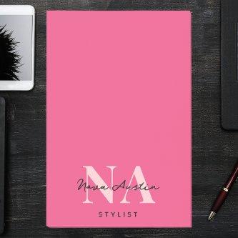 Monogram Trendy Aesthetic Hot Pink Large Custom Post-it Notes