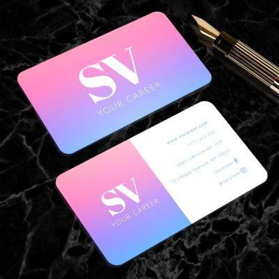 Monogram Trendy Pink Purple Gradient Minimal