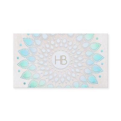 Monogram Turquoise Floral Lotus White Marble