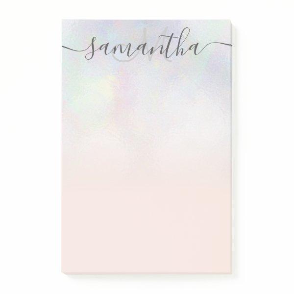 Monogram typography blush pearl nacre ombre post-it notes