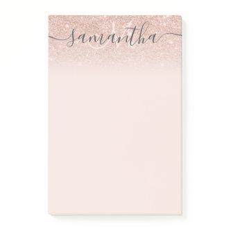 Monogram typography blush rose gold glitter ombre post-it notes