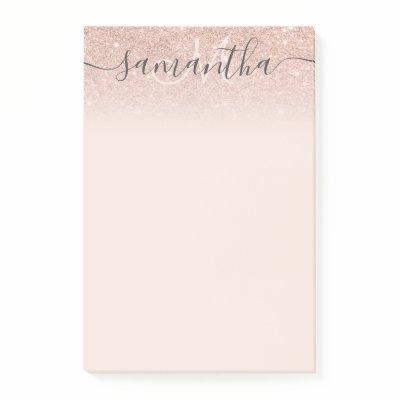 Monogram typography blush rose gold glitter ombre post-it notes