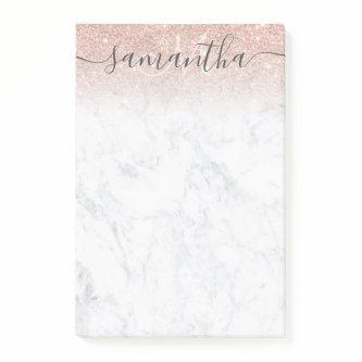 Monogram typography marble rose gold glitter ombre post-it notes