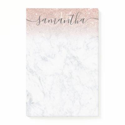 Monogram typography marble rose gold glitter ombre post-it notes
